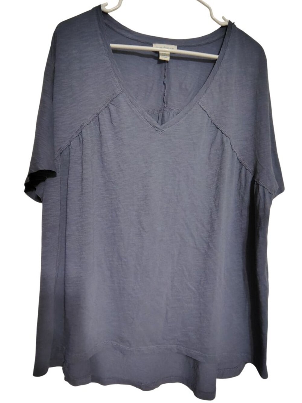 Sundance XXL Short Sleeve T-Shirt Blue Gray 100% Cotton V-Neck Slouchy Lagenlook